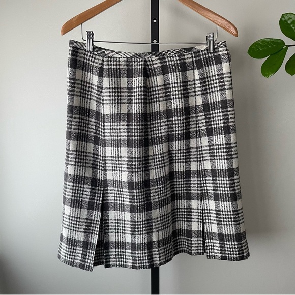 Evan Picone Wool Blend Plaid Pleated Midi Skirt Grey White Librarian Size 10 - Picture 1 of 8